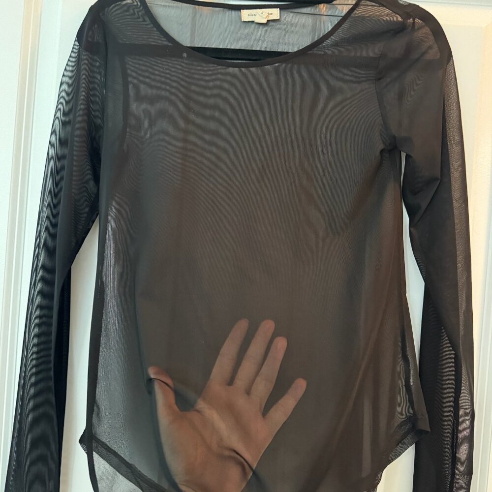 Silence + Noise Sheer Mesh Long Sleeve Top – Black